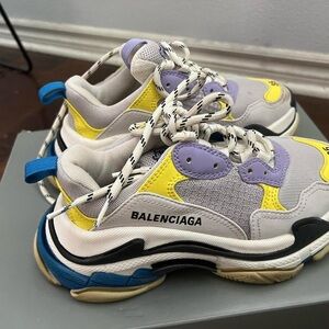 Balenciaga White and Yellow Sneakers with Blue Accents